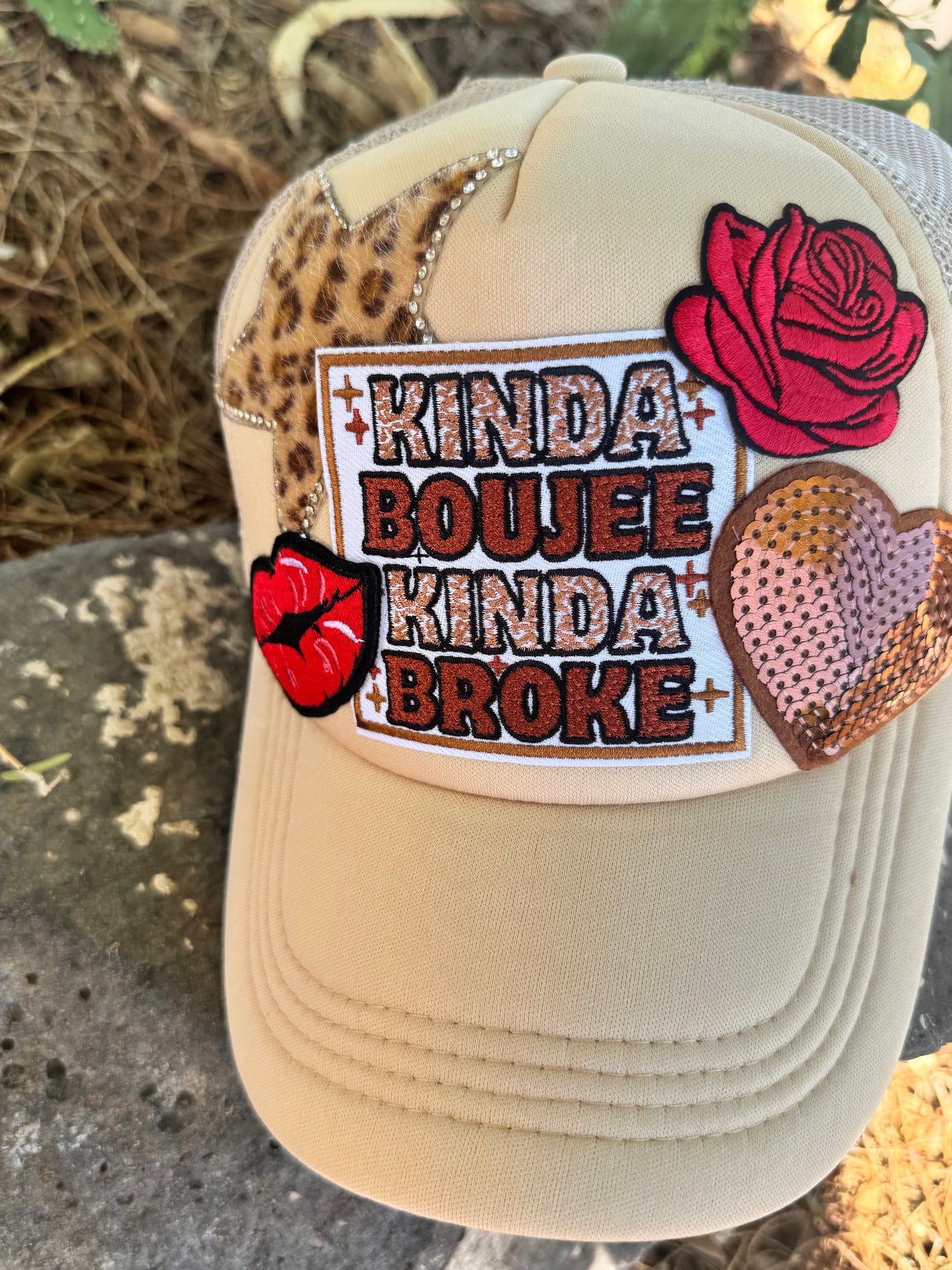 •	“Kinda Broke Kinda Boujee” Trucker Hat