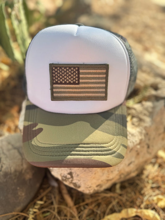 Camo Flag Trucker Hat – Rugged & Stylish