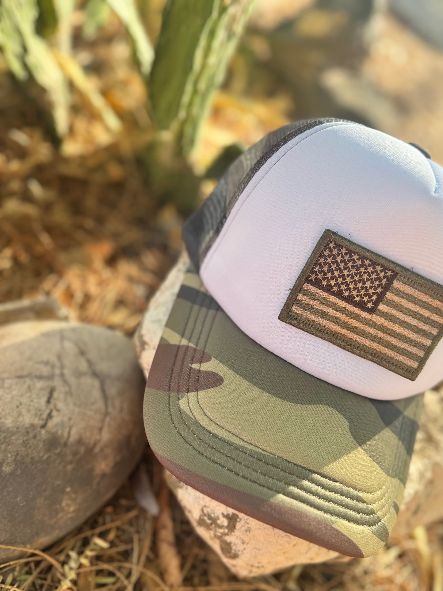 Camo Flag Trucker Hat – Rugged & Stylish