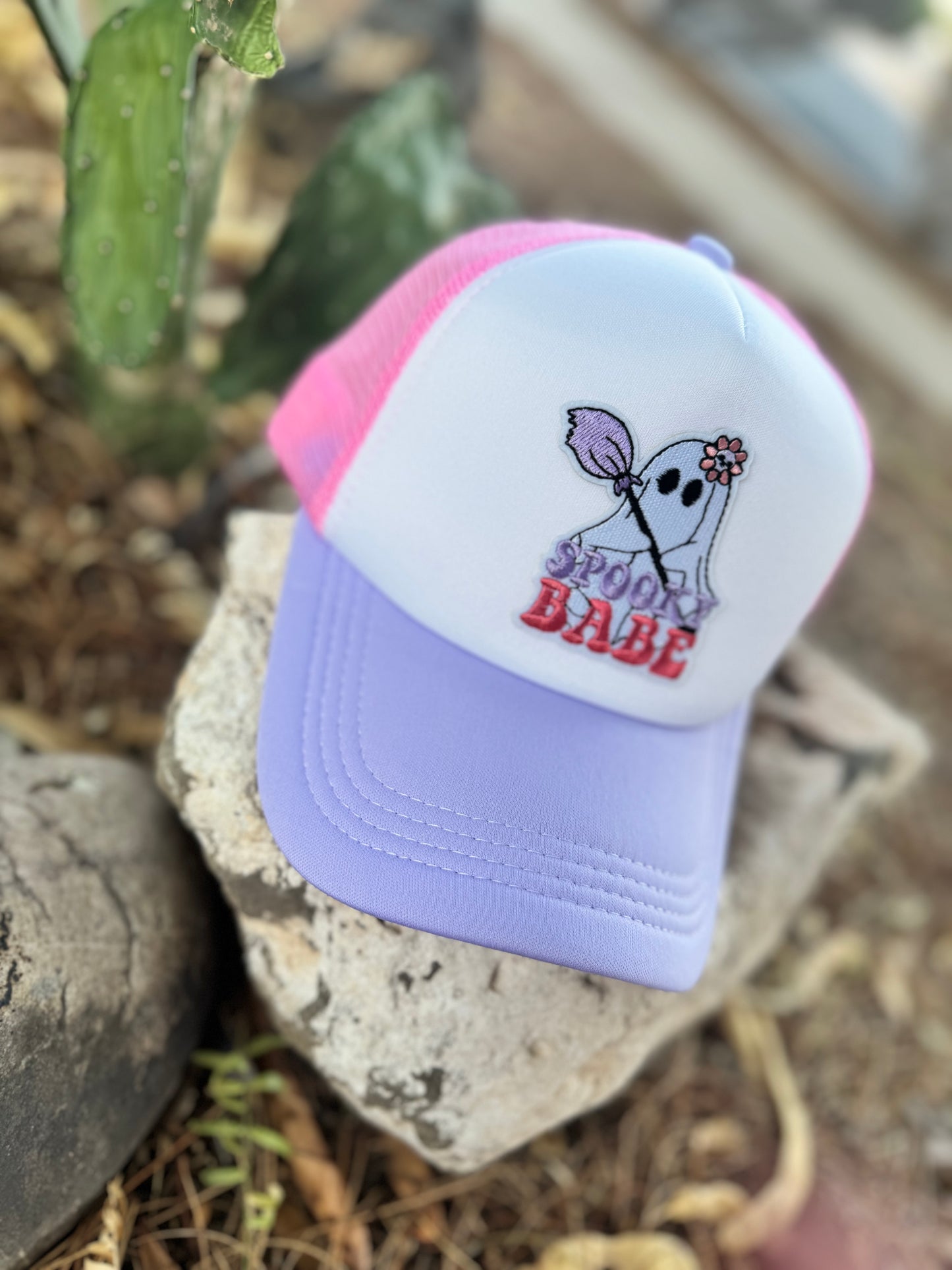 Spooky Babe Ghost Trucker Hat – Pink & Purple Cute Halloween Cap
