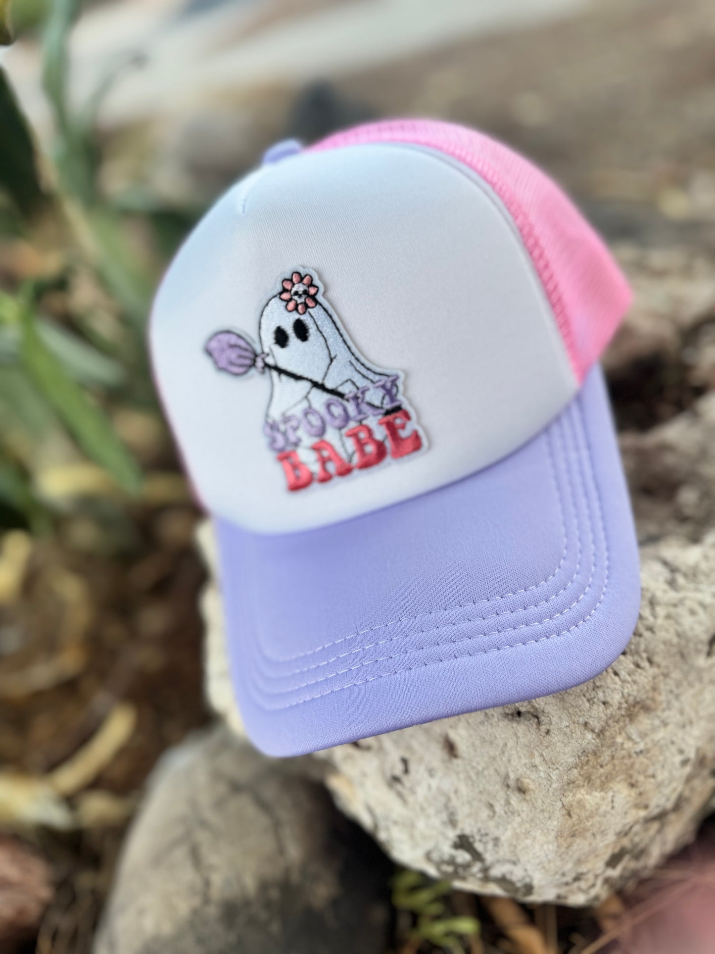 Spooky Babe Ghost Trucker Hat – Pink & Purple Cute Halloween Cap