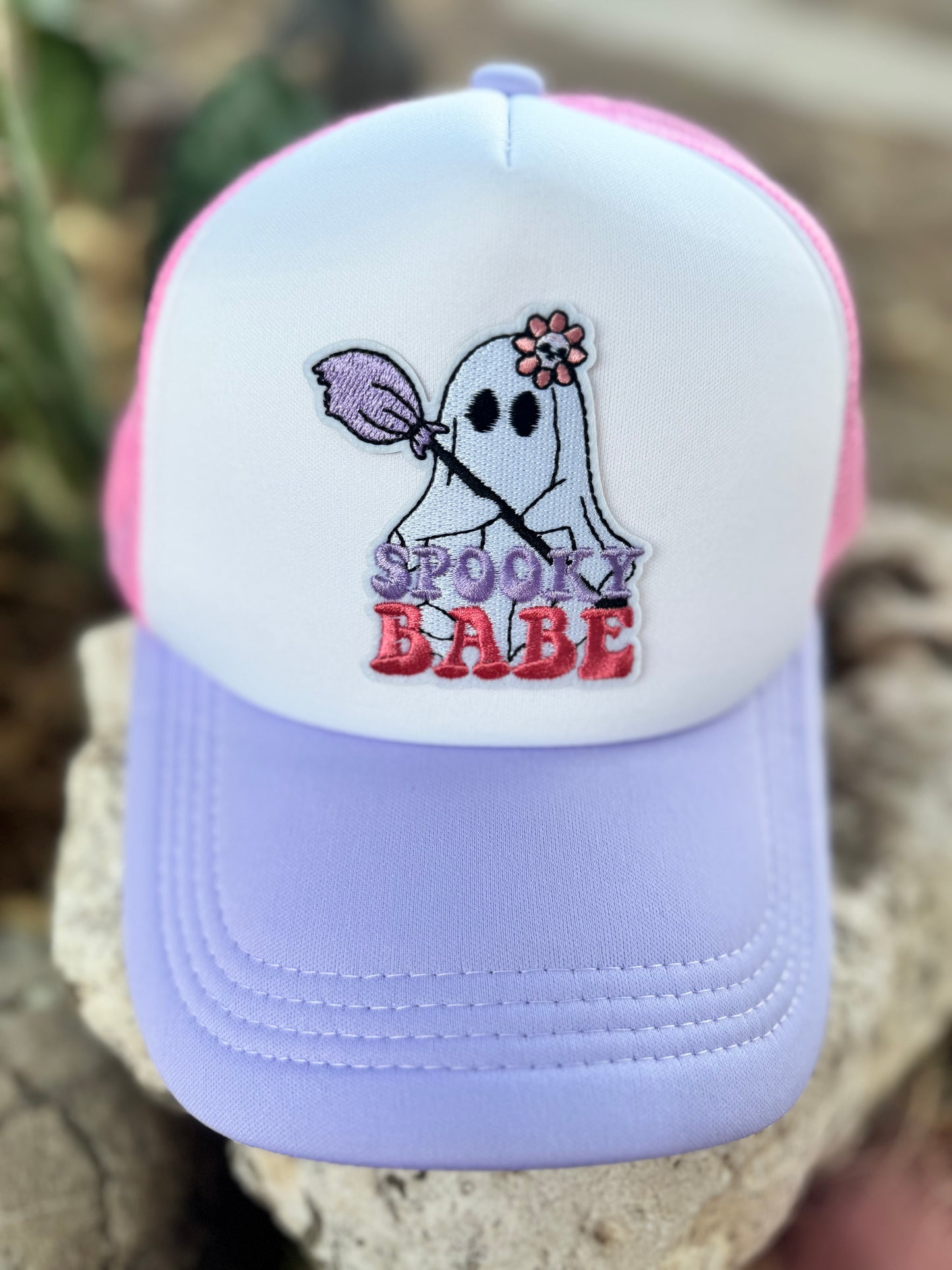 Spooky Babe Ghost Trucker Hat – Pink & Purple Cute Halloween Cap