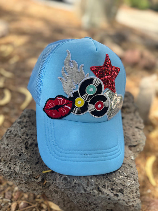 🎧 Vinyl Heat Trucker Hat – All Blue Retro Rock Edition 🎧 Trucker hat