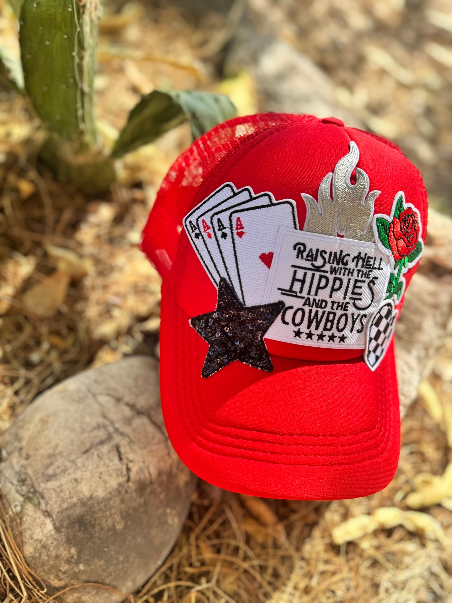 “Raisin’ Hell with the Hippies &amp; the Cowboys” 🤠🌹Trucker Hat