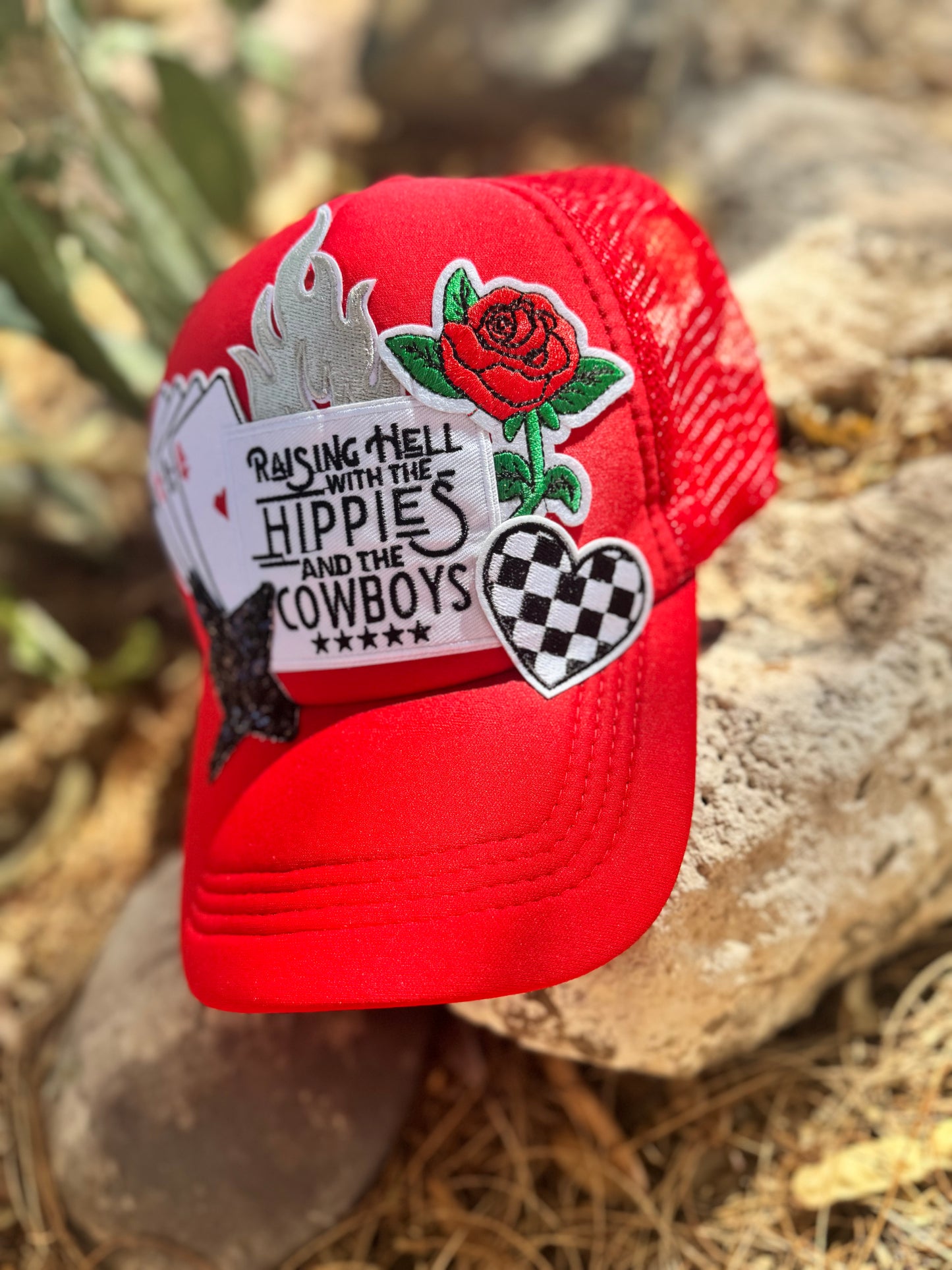 “Raisin’ Hell with the Hippies &amp; the Cowboys” 🤠🌹Trucker Hat