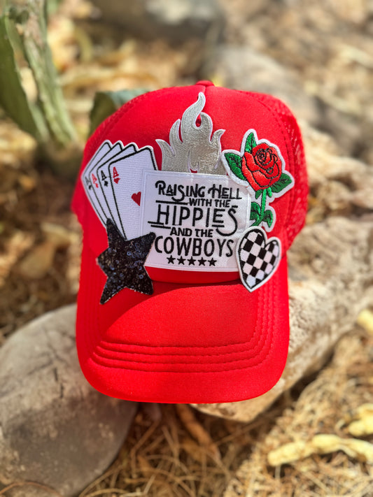 “Raisin’ Hell with the Hippies &amp; the Cowboys” 🤠🌹Trucker Hat